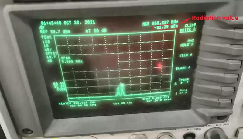 Radiation value on the graph of the spectrum analyzer