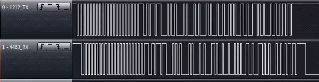 Figure 13: RF1212 transmit and RF4432 receive waveforms at 423MHz 9.6Kbps 50KHz frequency offset