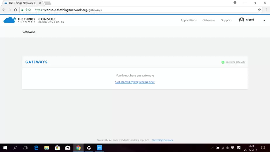 Click GATEWAYS to register a LoRaWAN Gateway