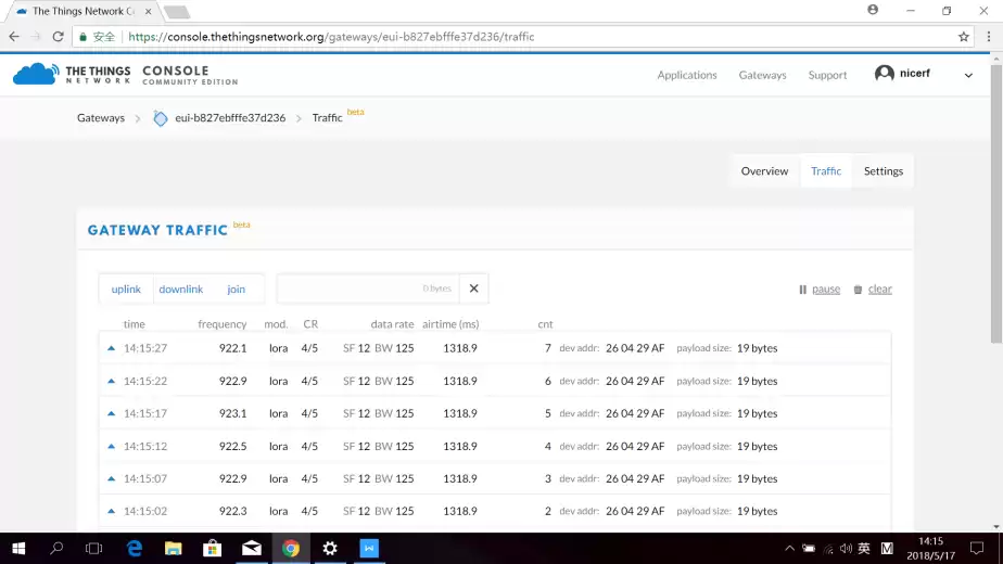 Power up the node, we can see the data update in the traffic page.