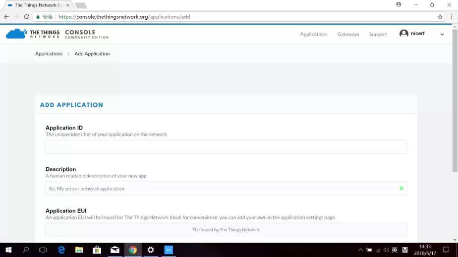 Click add application