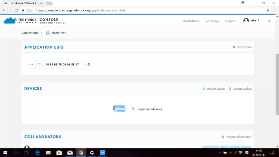 After add application, we need to register an device. Click the register device.