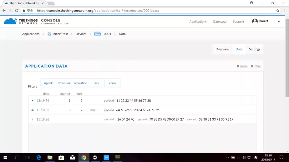 Click Datato see the data from node.