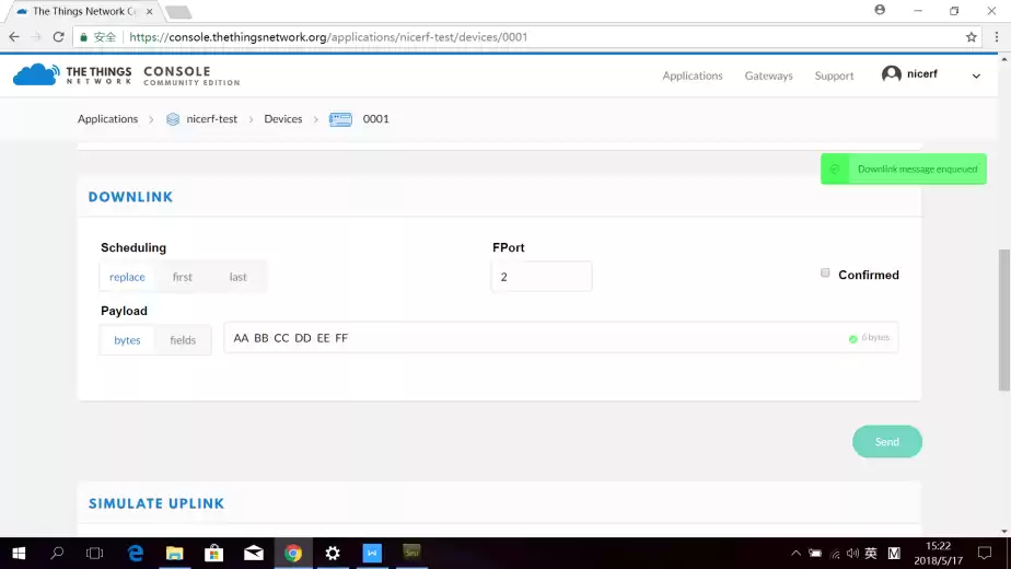When you send another uplink , the node will get this downlink.
