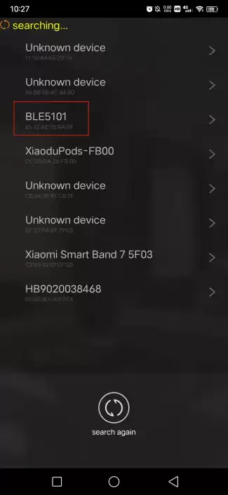 Open FR801xH_OTA, find the BLE module BLE5101, click to connect to Bluetooth.