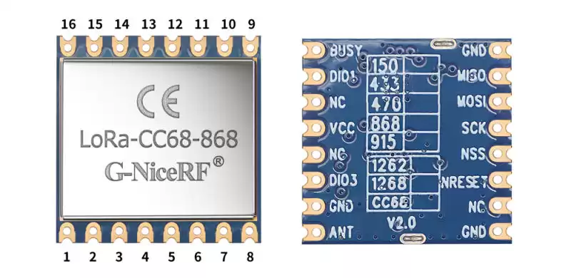 Pins of LLCC68 LoRa module LoRa-CC68
