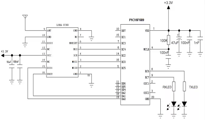 Application circuit of wireless transceiver module LoRa-CC68-915-T