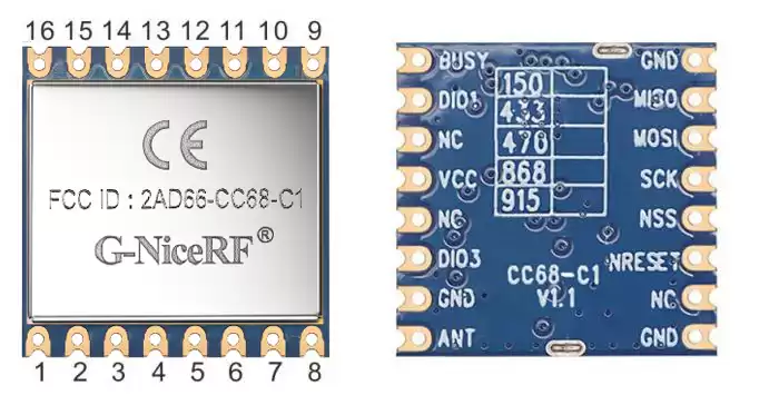 Pins of LLCC68 LoRa module CC68-C1 Pins of LLCC68 LoRa module CC68-C1