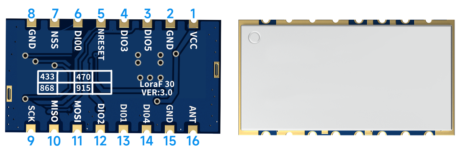 Pin definition of wireless module LoRa1276F30. Pin definition of wireless module LoRa1276F30.