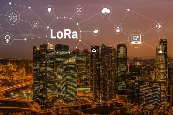 A smart city network graphic symbolizing LoRa IoT technology.