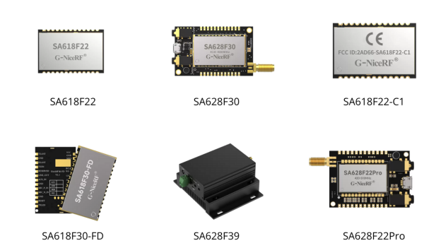 Examples of full duplex wireless modules, including the SA618F22, SA628F30, SA618F30-FD, and SA628F39.