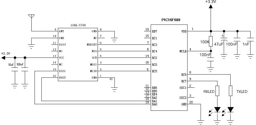 Application circuit of LoRa wireless module LoRa-CC68-915 Application circuit of LoRa wireless module LoRa-CC68-915