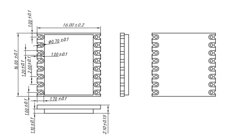 Mechanical dimensions of LoRa wireless module LoRa1262 - 915 Mechanical dimensions of LoRa wireless module LoRa1262 - 915