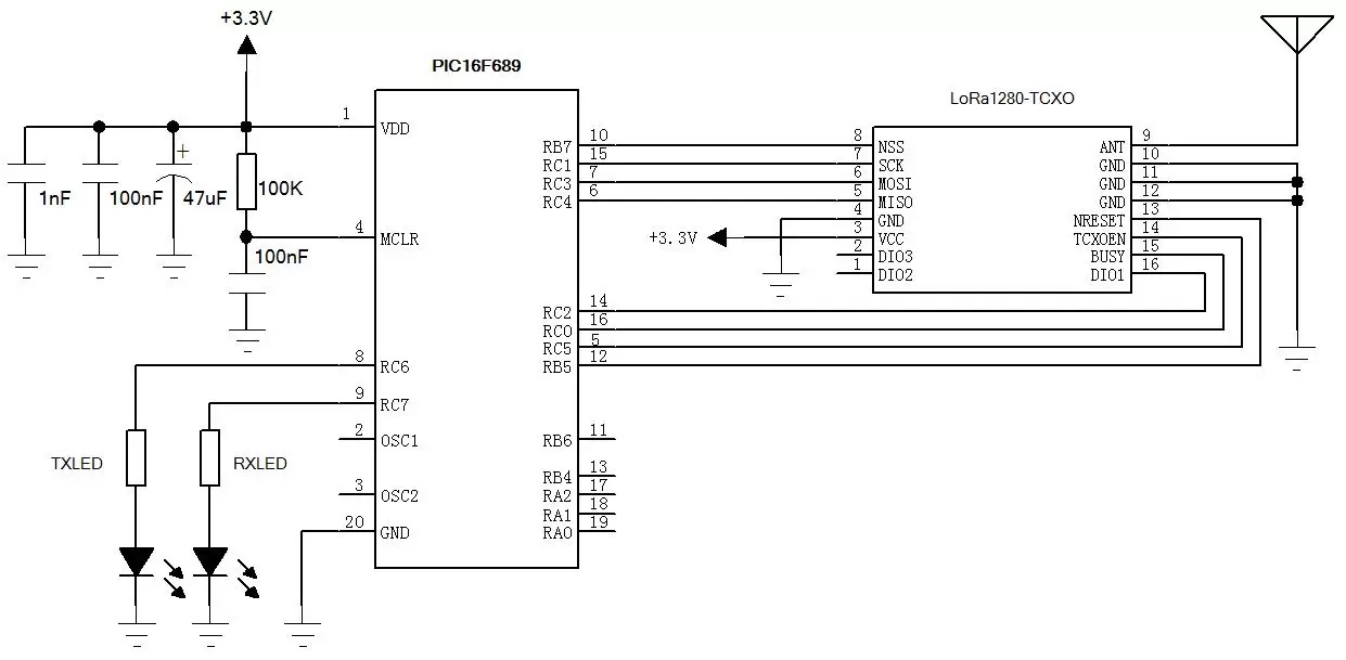 Application circuit of 2.4GHz SX1280/SX1281 TCXO ranging LoRa wireless module LoRa128X - T Application circuit of 2.4GHz SX1280/SX1281 TCXO ranging LoRa wireless module LoRa128X - T