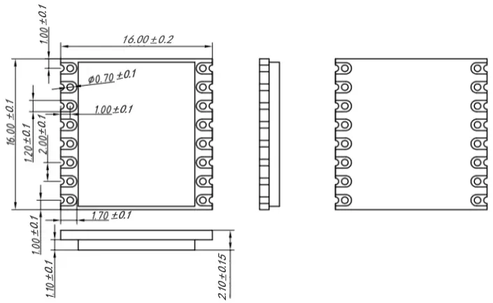 Mechanical dimensions of 2.4GHz SX1280/SX1281 TCXO ranging LoRa wireless module LoRa128X - T Mechanical dimensions of 2.4GHz SX1280/SX1281 TCXO ranging LoRa wireless module LoRa128X - T
