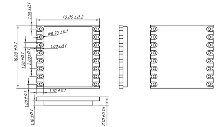 Mechanical dimensions of wireless LoRa module LoRa1262-868. Mechanical dimensions of wireless LoRa module LoRa1262-868.