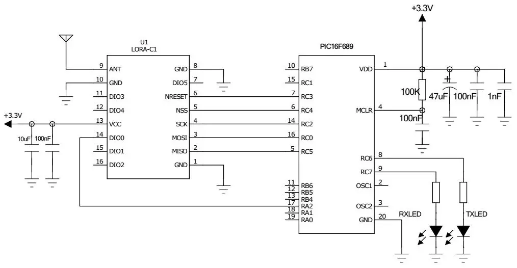 Application circuit of wireless 433/470MHz LoRa module LoRa1278-C1 Application circuit of wireless 433/470MHz LoRa module LoRa1278-C1