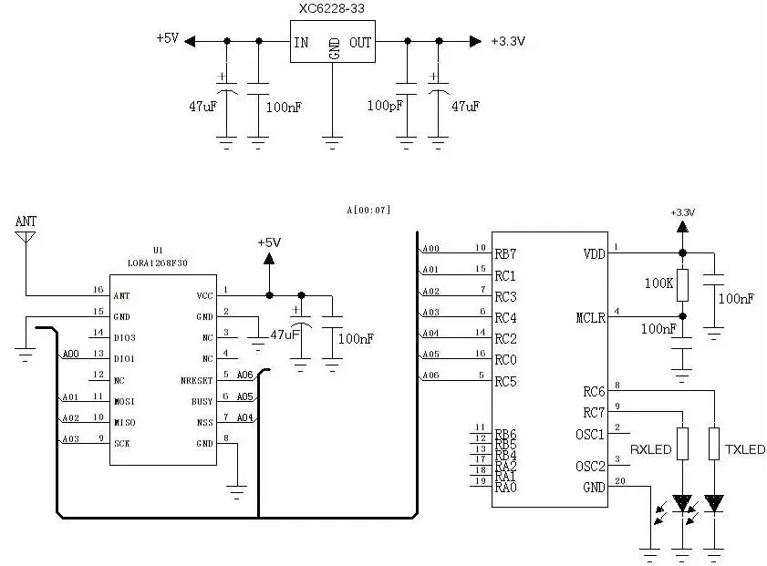 Application circuit of wireless module LoRa1268F30. Application circuit of wireless module LoRa1268F30.