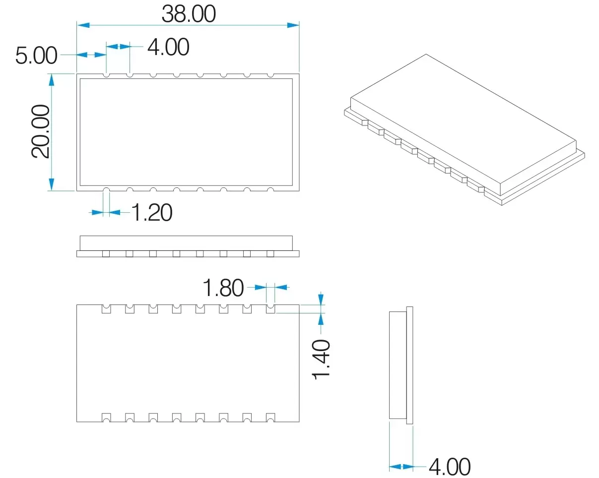 Mechanical dimensions of wireless module LoRa1268F30 Mechanical dimensions of wireless module LoRa1268F30