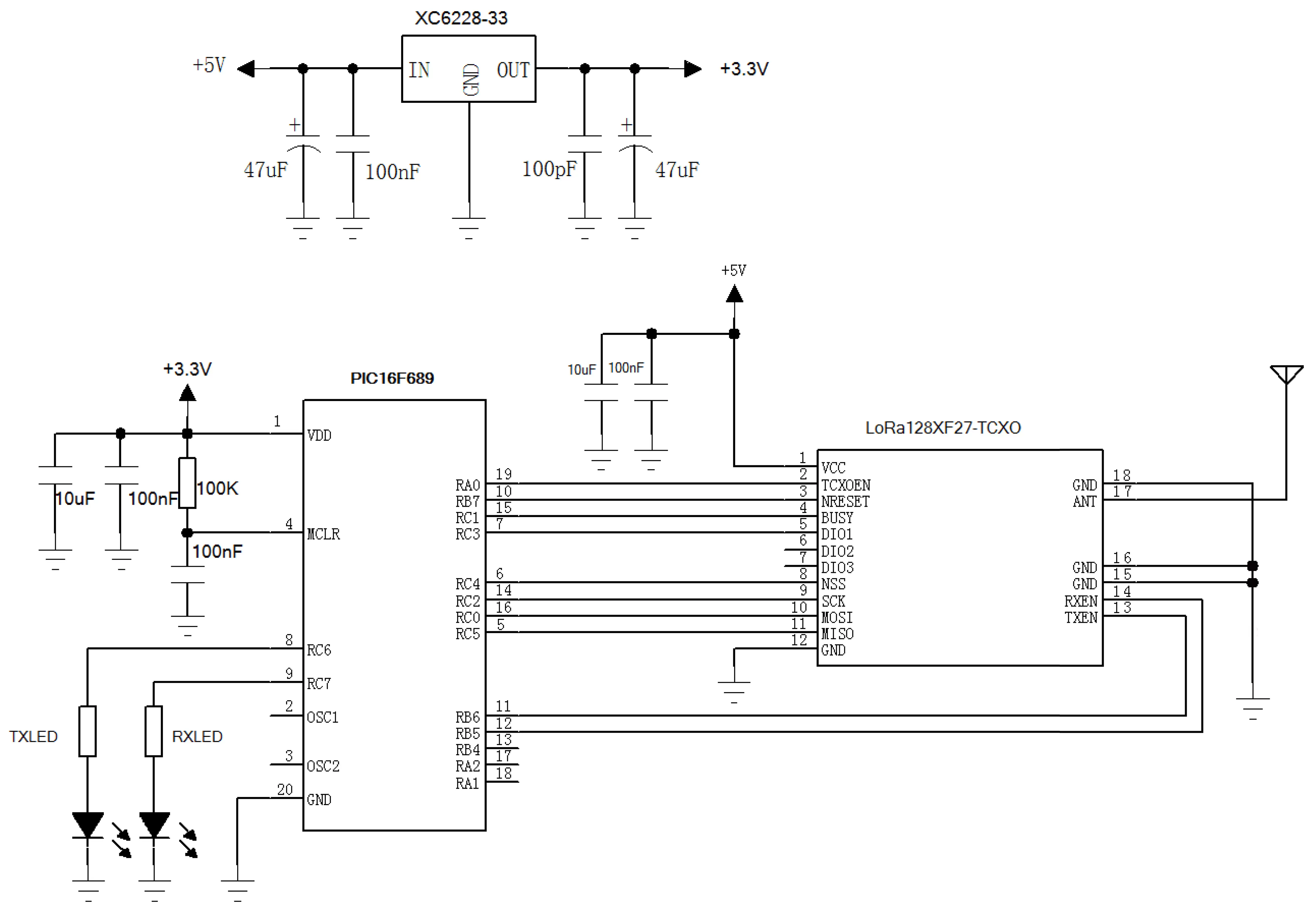 Application circuit of wireless RF module LoRa1280F27-TCXO Application circuit of wireless RF module LoRa1280F27-TCXO