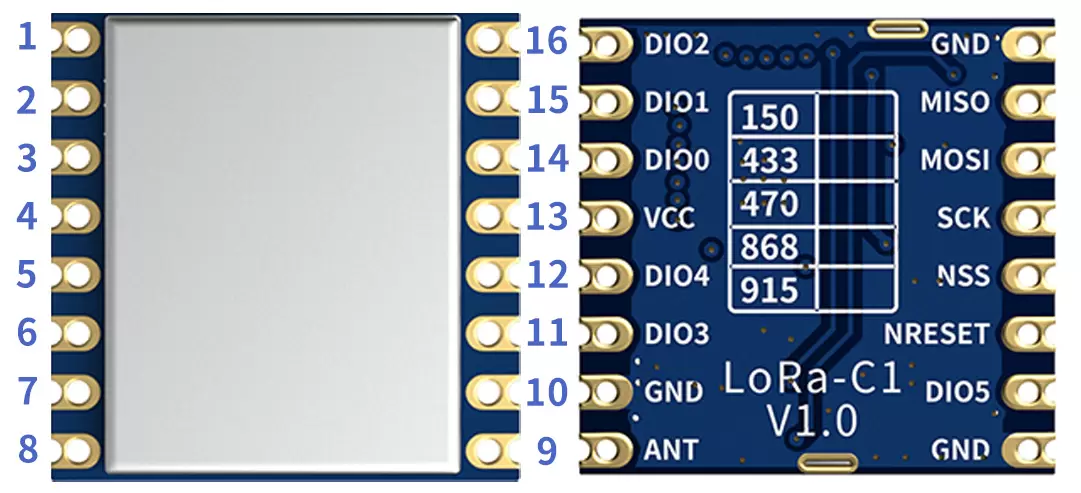 Pin definition of wireless 433/470MHz LoRa module LoRa1278-C1 Pin definition of wireless 433/470MHz LoRa module LoRa1278-C1